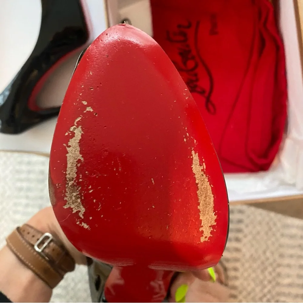 Christian Louboutin Vendome 120 Patent Leather Pumps EU 39.5 Black Red Sole - Picture 8 of 11